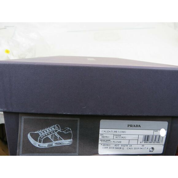 NIB PRADA 4E3501 GRAY LEATHER LACE UP LOGO LOW TOP SNEAKERS 7.5 / US 8.5 ITALY - Picture 12 of 12